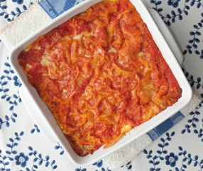 Lasagne di pane carasau con pomodoro e mozzarella